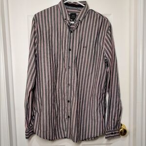 Armani Exchange Mens Striped Dress Shirt in Gray, White and Red Size LG